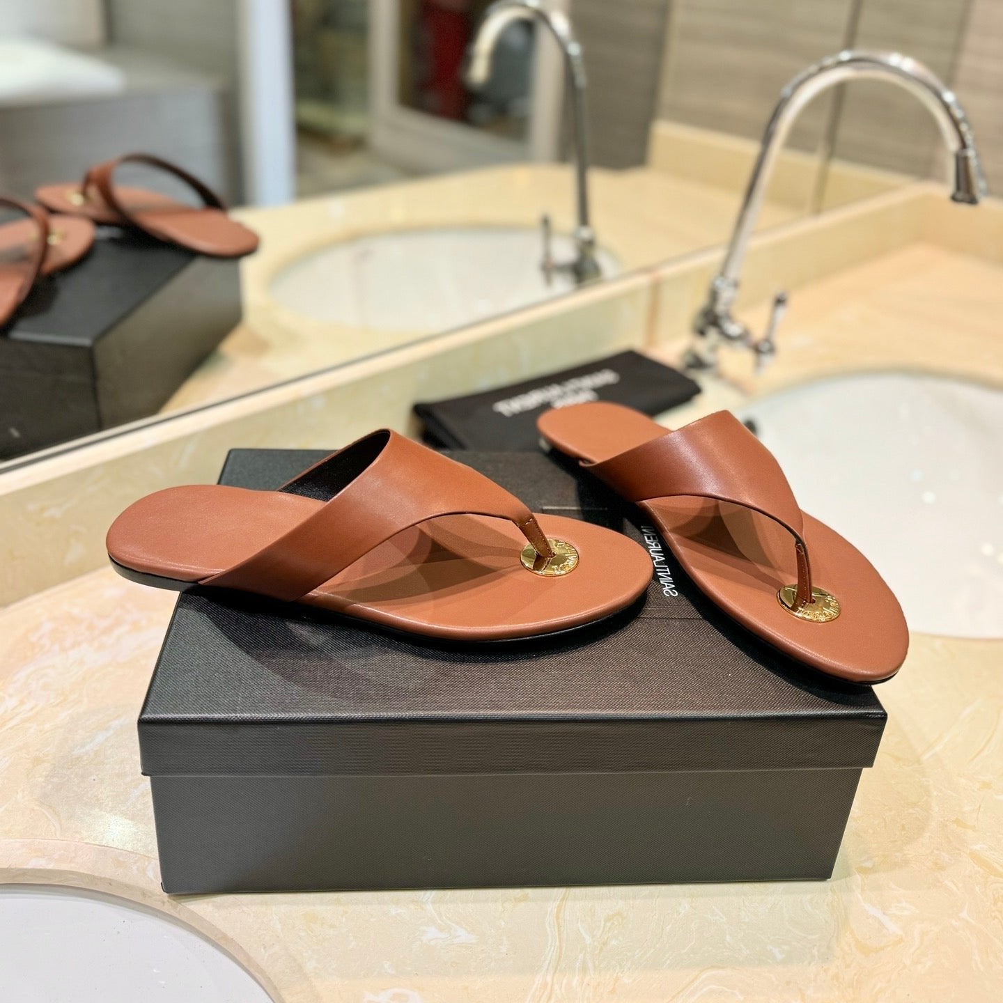 SL KOUROS THONG SANDALS BROWN CALFSKIN - 35