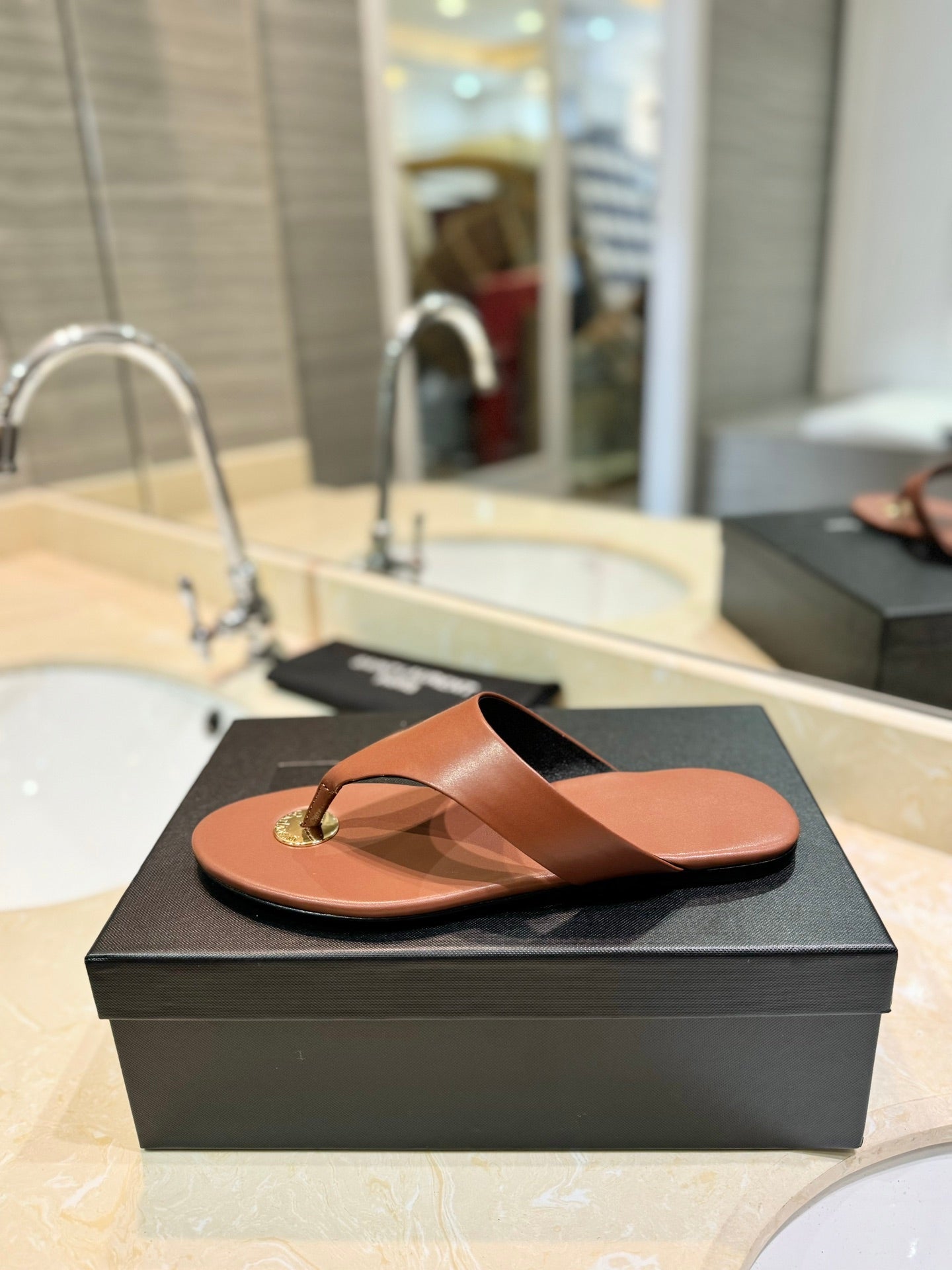 SL KOUROS THONG SANDALS BROWN CALFSKIN - 35