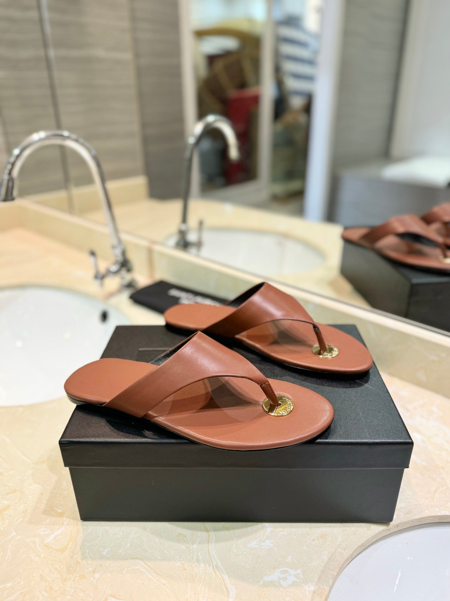 SL KOUROS THONG SANDALS BROWN CALFSKIN - 35