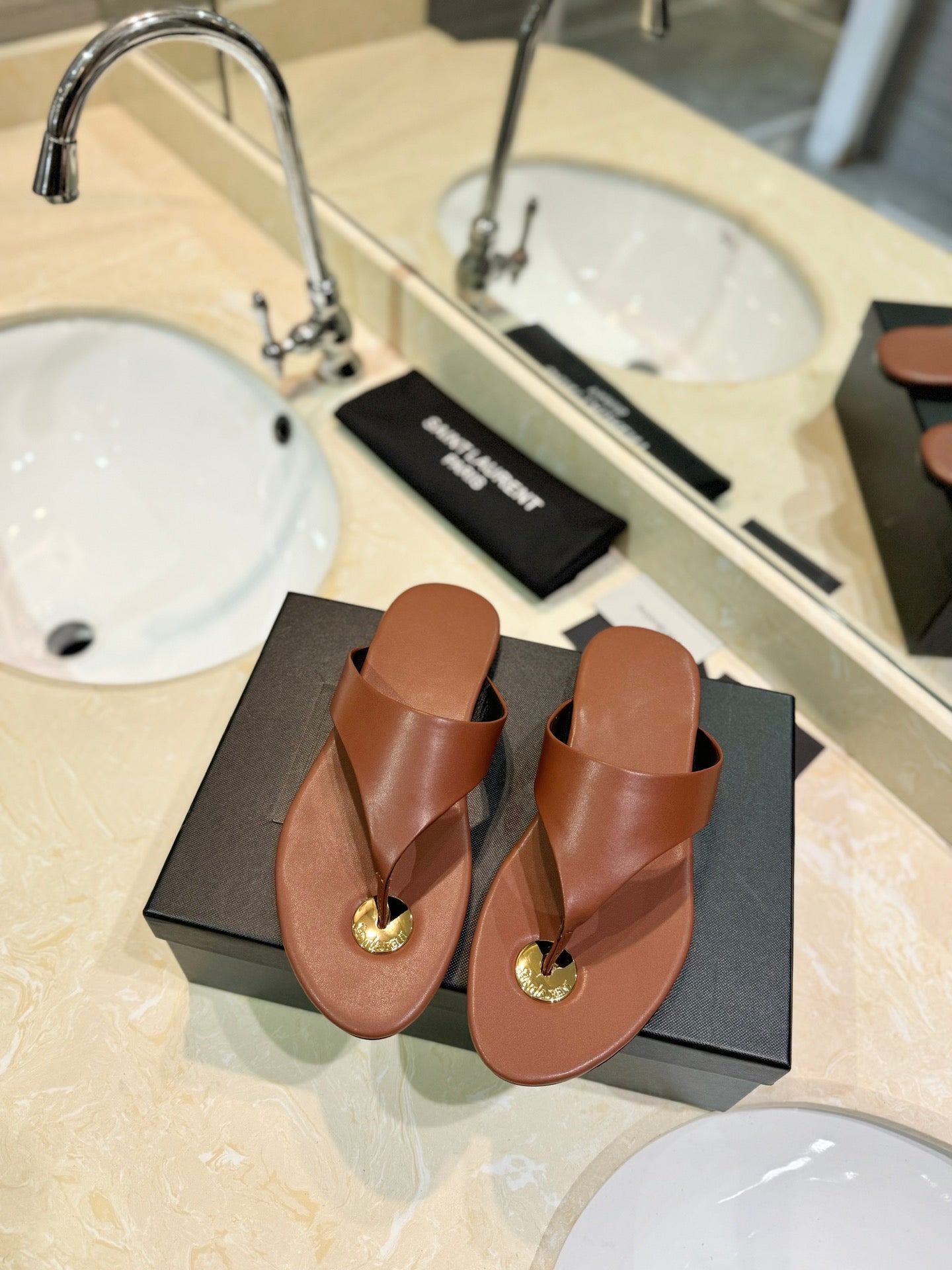 SL KOUROS THONG SANDALS BROWN CALFSKIN - 35