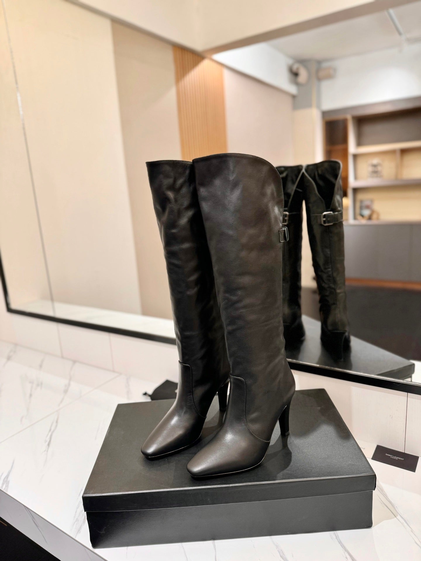 CLASSIC HIGH KNEE BOOTS IN BLACK CALFSKIN - 35