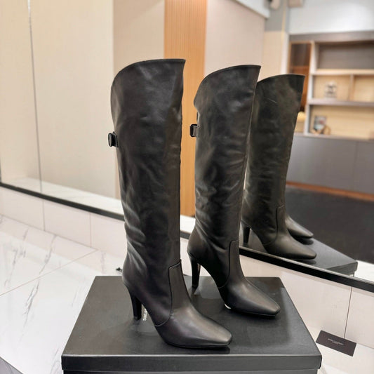 CLASSIC HIGH KNEE BOOTS IN BLACK CALFSKIN - 35