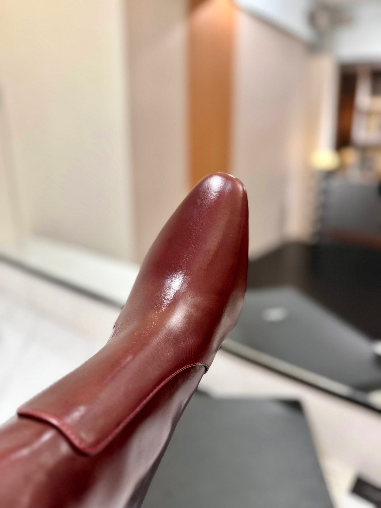 CLASSIC HIGH KNEE BOOTS IN BURGUNDY RED CALFSKIN - 35