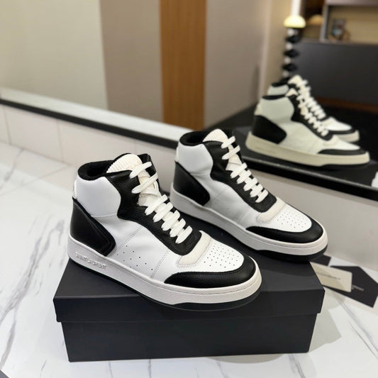 MID-TOP SNEAKERS IN WHITE MIX BLACK PERFORATED LAMBSKIN - 35