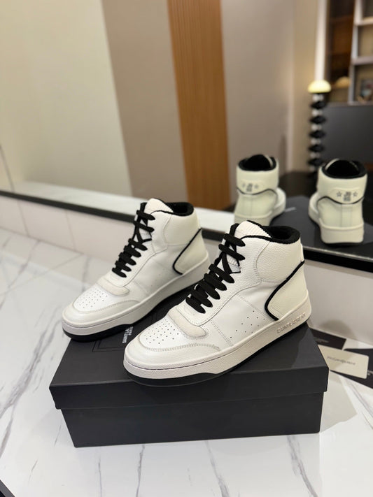 MID-TOP SNEAKERS IN WHITE AND BLACK TRIM PERFORATED LAMBSKIN - 35