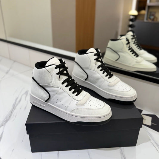 MID-TOP SNEAKERS IN WHITE AND BLACK TRIM PERFORATED LAMBSKIN - 35