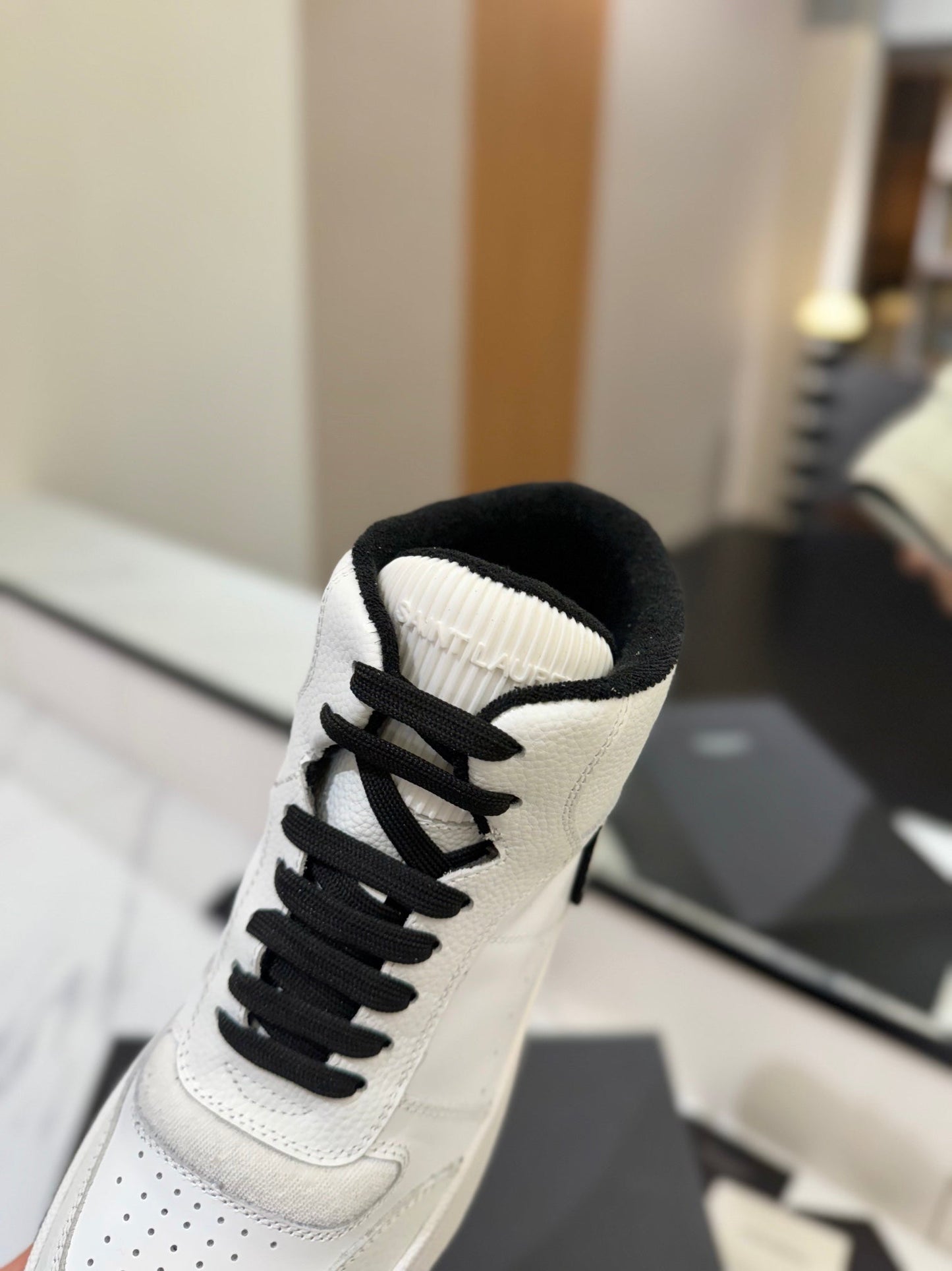 MID-TOP SNEAKERS IN WHITE AND BLACK TRIM PERFORATED LAMBSKIN - 35