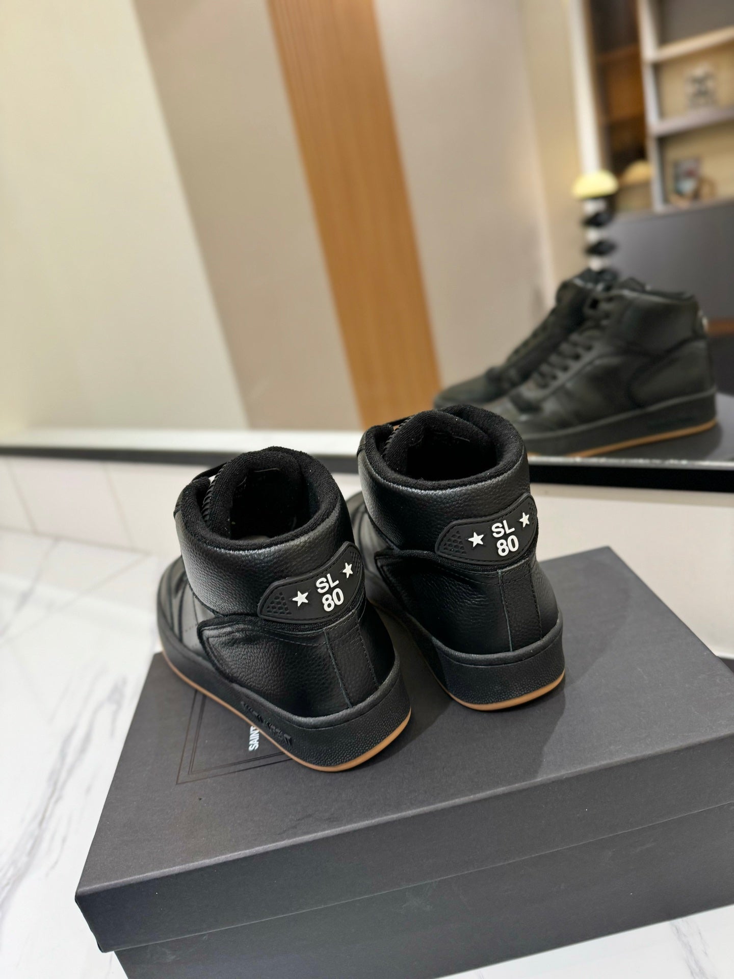 MID-TOP SNEAKERS IN BLACK PERFORATED LAMBSKIN - 35