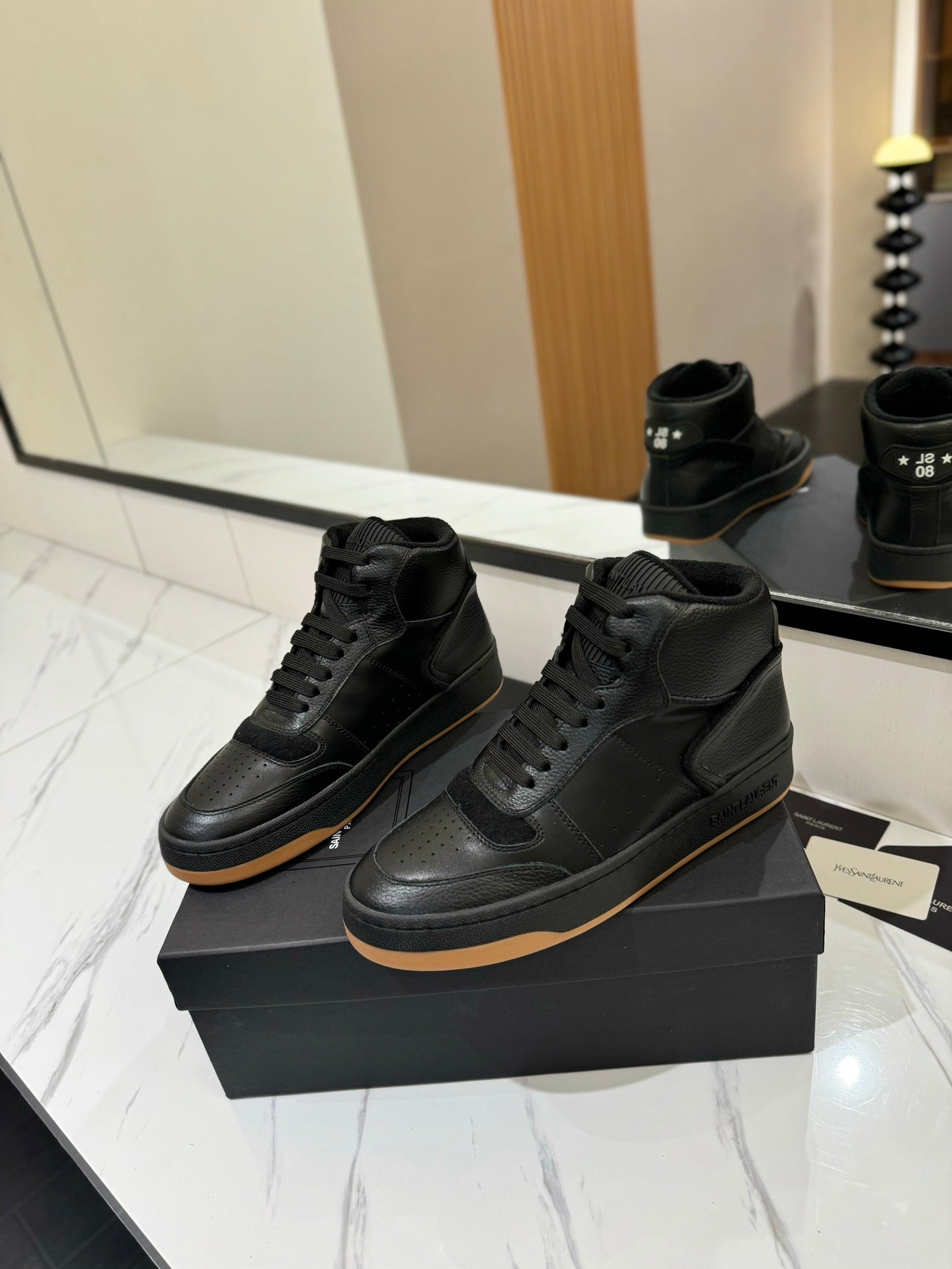 MID-TOP SNEAKERS IN BLACK PERFORATED LAMBSKIN - 35