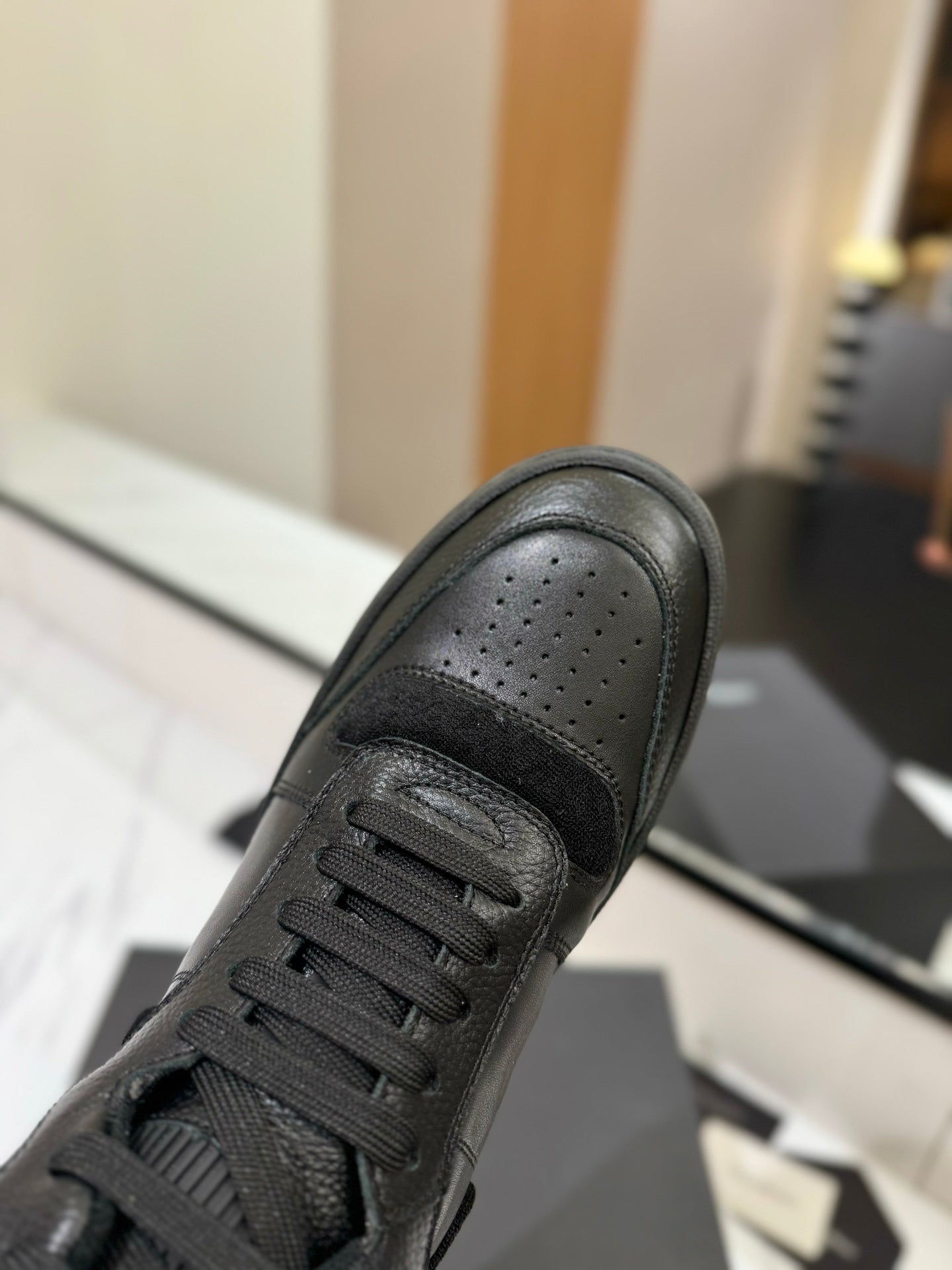 MID-TOP SNEAKERS IN BLACK PERFORATED LAMBSKIN - 35