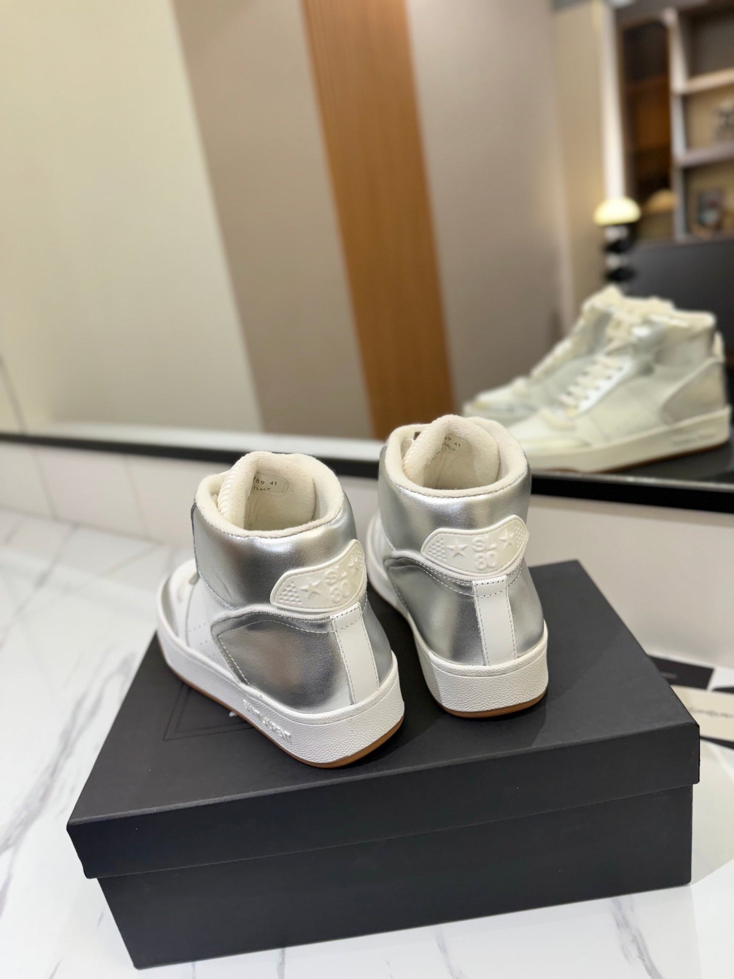 MID-TOP SNEAKERS IN SILVER MIX WHITE LAMBSKIN - 35
