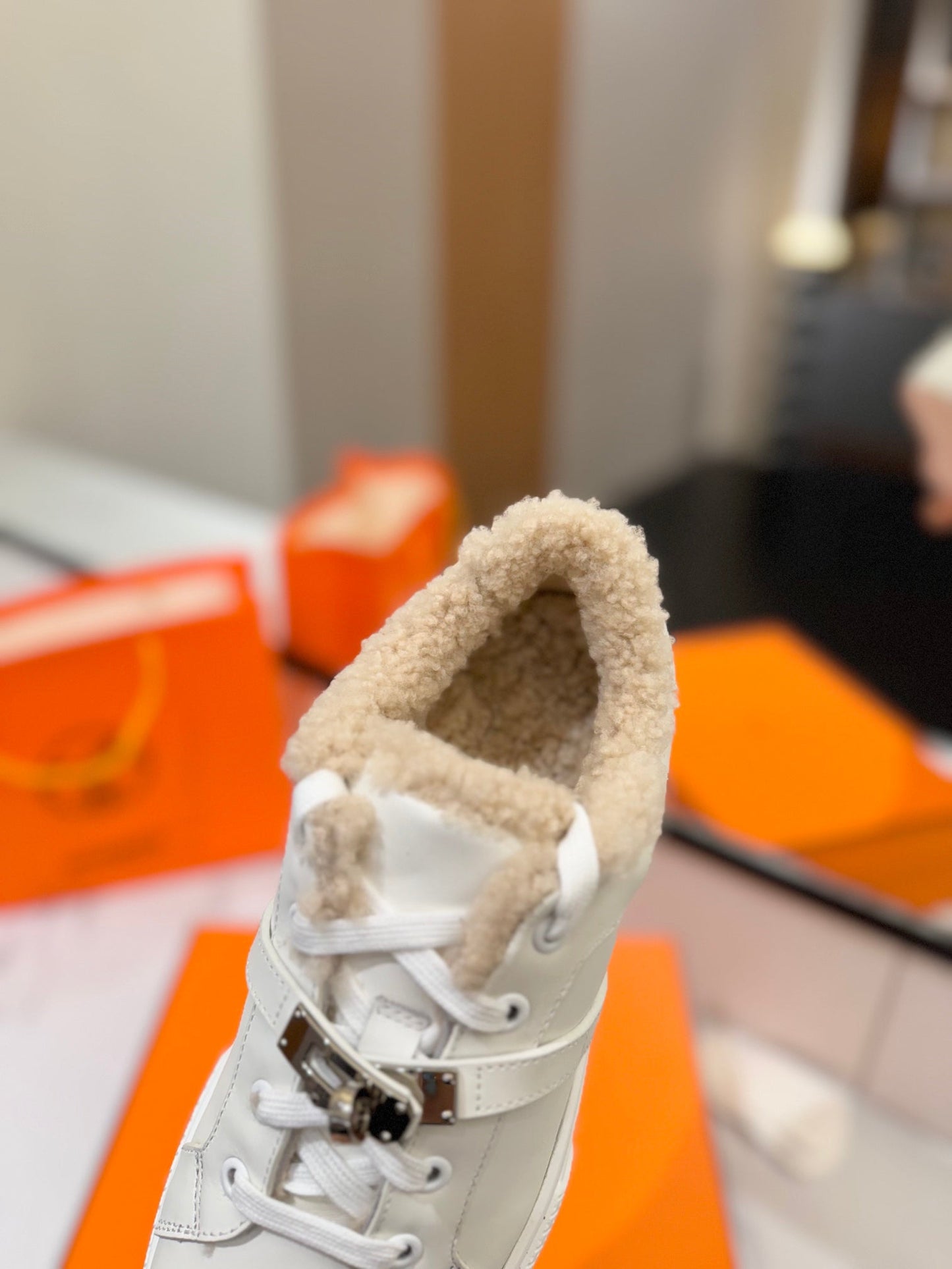DAY SNEAKER IN WHITE CALFSKIN AND FLEECE LINING - 35