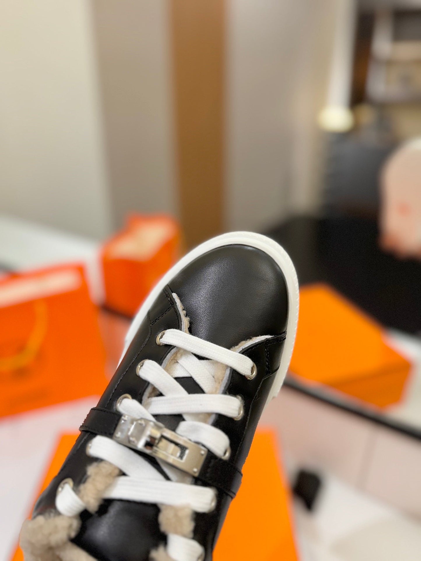 DAY SNEAKER IN BLACK CALFSKIN AND FLEECE LINING - 35