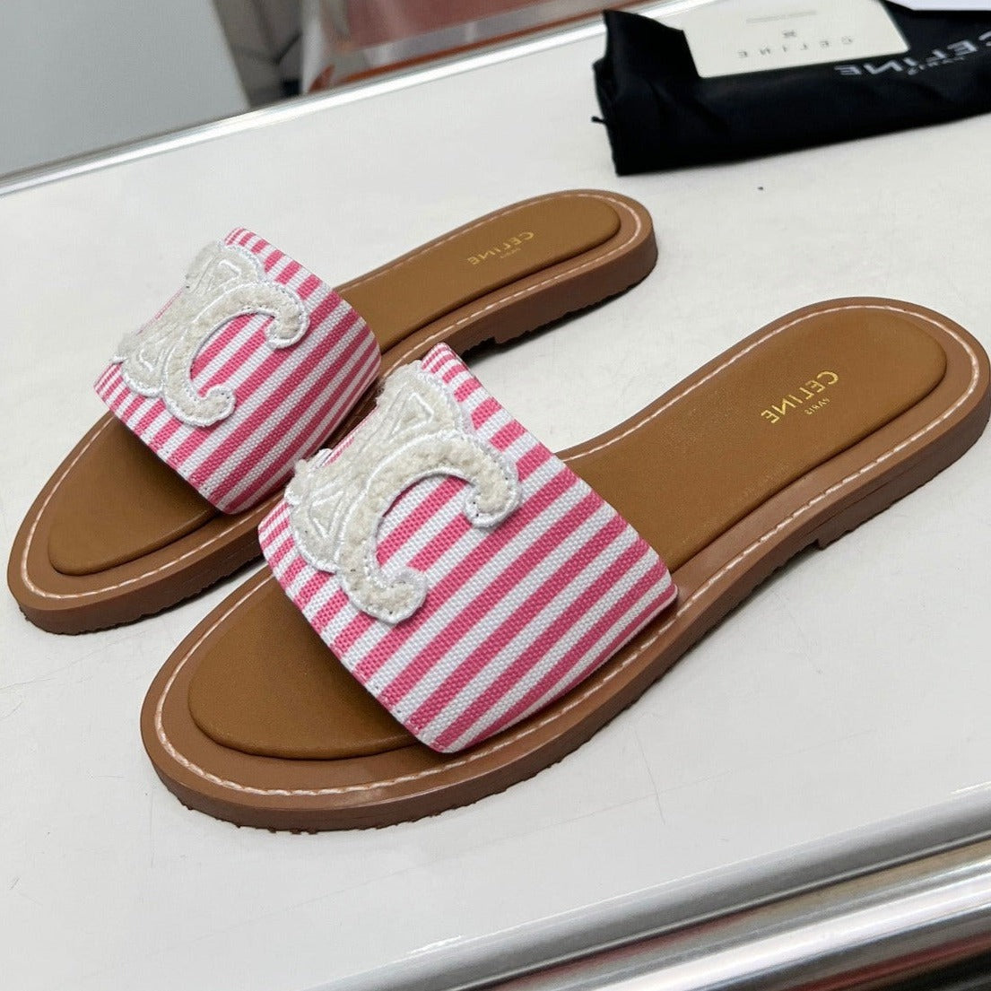 LYMPIA MULE IN TRIOMPHE JACQUARD WOOLLEN FABRIC WHITE PINK CARO - 35