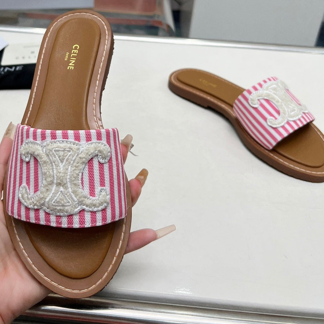 LYMPIA MULE IN TRIOMPHE JACQUARD WOOLLEN FABRIC WHITE PINK CARO - 35