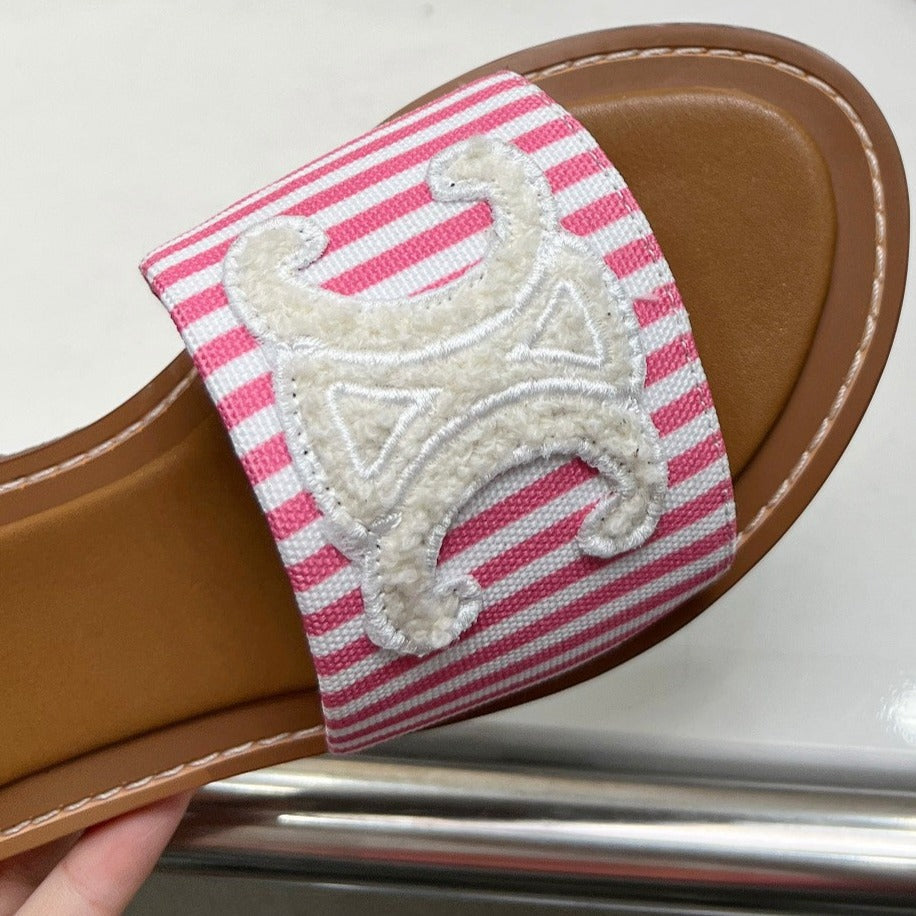 LYMPIA MULE IN TRIOMPHE JACQUARD WOOLLEN FABRIC WHITE PINK CARO - 35