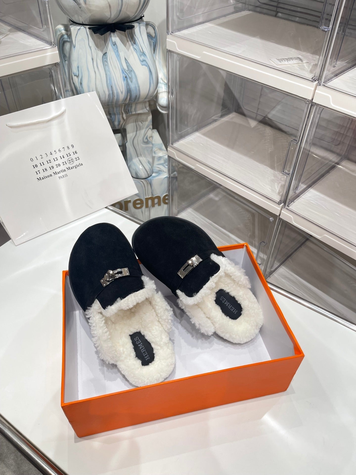 SLIP-ON MULE IN BLACK SUEDE AND SHEARLING LINING - 35