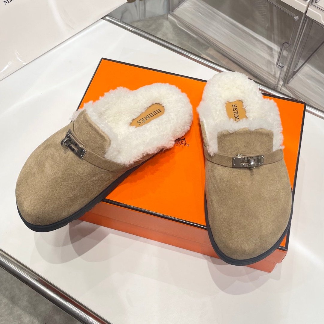 SLIP-ON MULE IN TORTILLA BROWN SUEDE AND SHEARLING LINING - 35