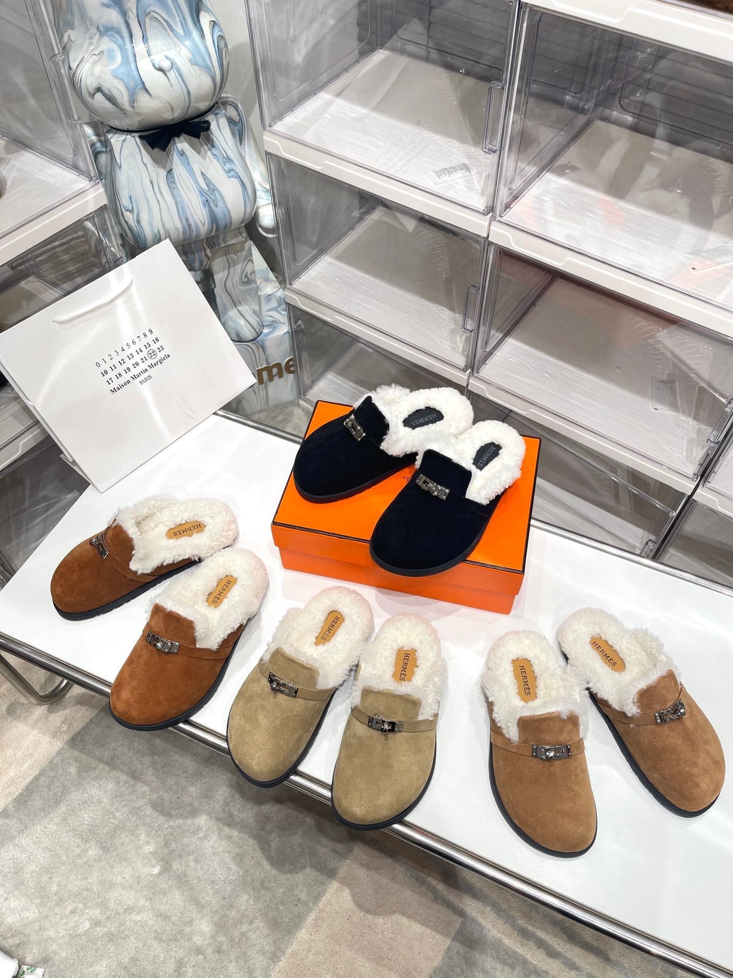 SLIP-ON MULE IN MEDIUM BROWN SUEDE AND SHEARLING LINING - 35