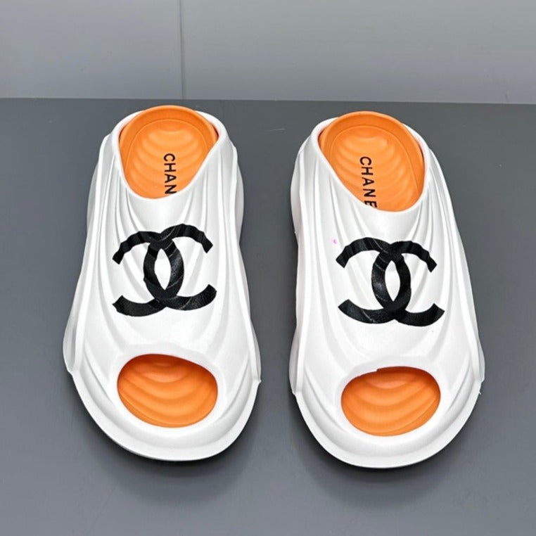 New Double C Foam Lightweight Slippers Boat White Orange - 35