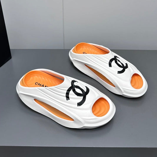 New Double C Foam Lightweight Slippers Boat White Orange - 35