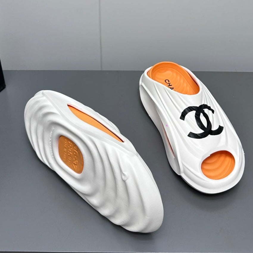 New Double C Foam Lightweight Slippers Boat White Orange - 35