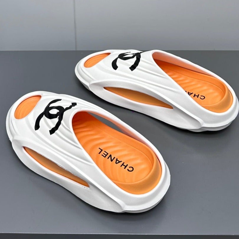 New Double C Foam Lightweight Slippers Boat White Orange - 35