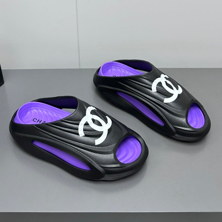New Double C Foam Lightweight Slippers Boat Black Purple - 35