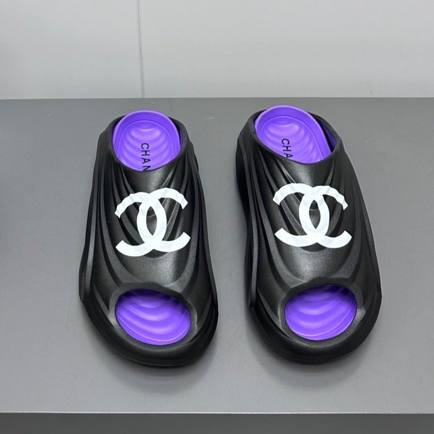 New Double C Foam Lightweight Slippers Boat Black Purple - 35