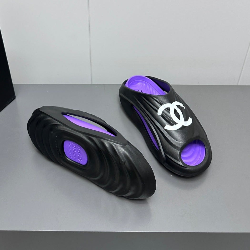 New Double C Foam Lightweight Slippers Boat Black Purple - 35