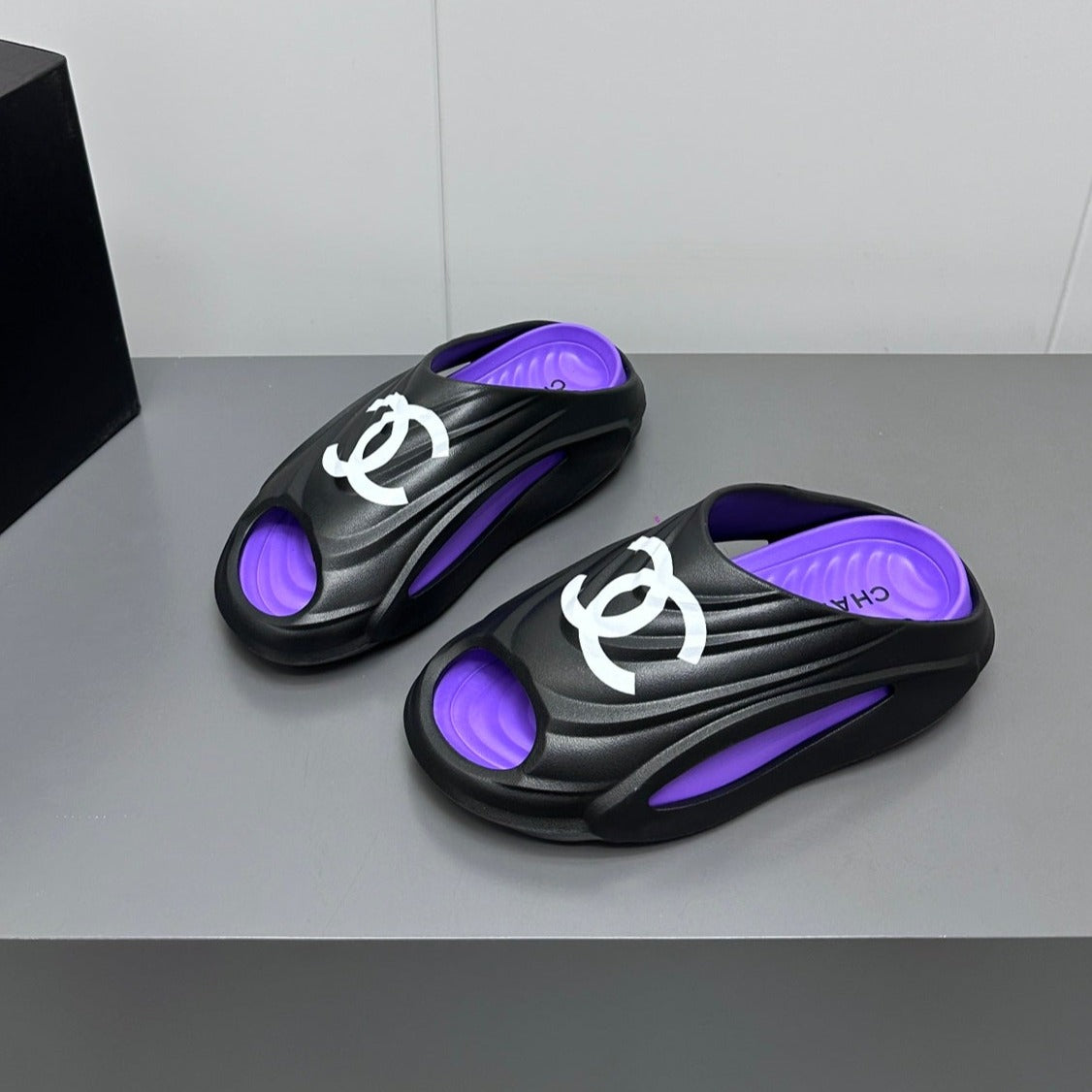 New Double C Foam Lightweight Slippers Boat Black Purple - 35