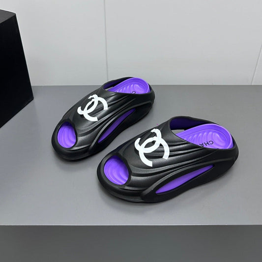 New Double C Foam Lightweight Slippers Boat Black Purple - 35