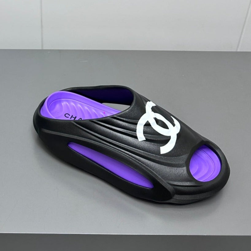 New Double C Foam Lightweight Slippers Boat Black Purple - 35