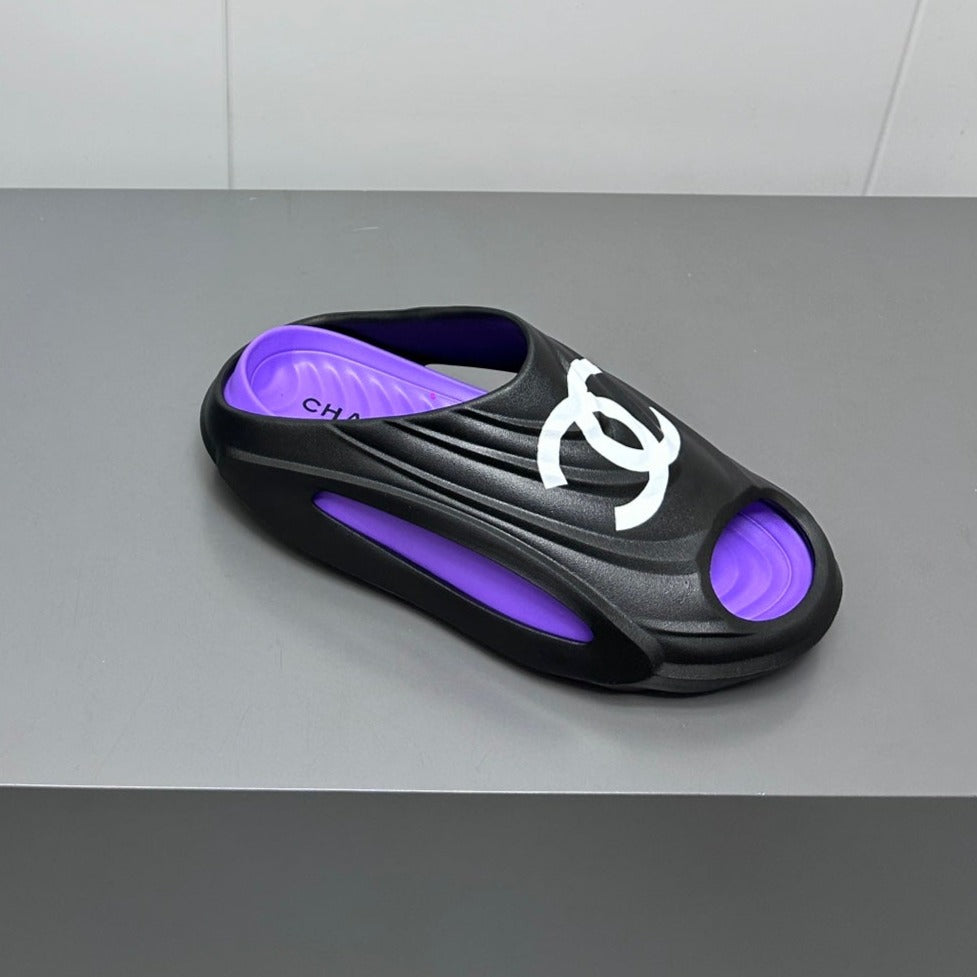 New Double C Foam Lightweight Slippers Boat Black Purple - 35