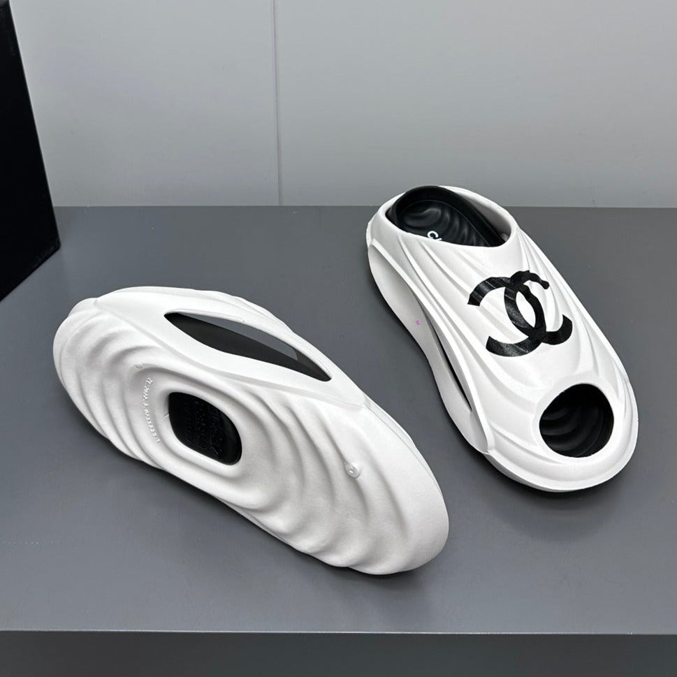 New Double C Foam Lightweight Slippers Boat White Black - 35