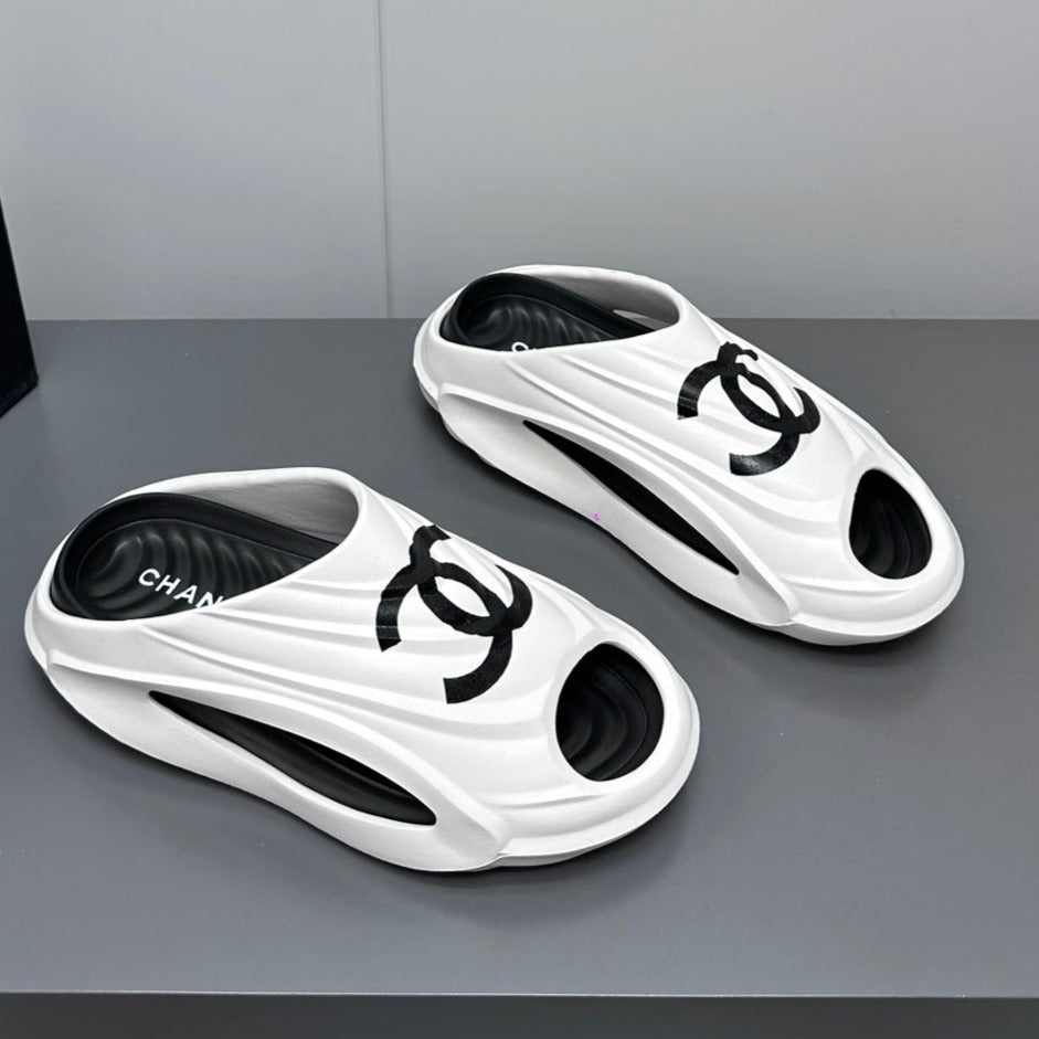 New Double C Foam Lightweight Slippers Boat White Black - 35