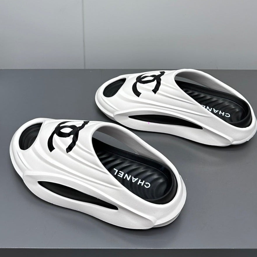 New Double C Foam Lightweight Slippers Boat White Black - 35