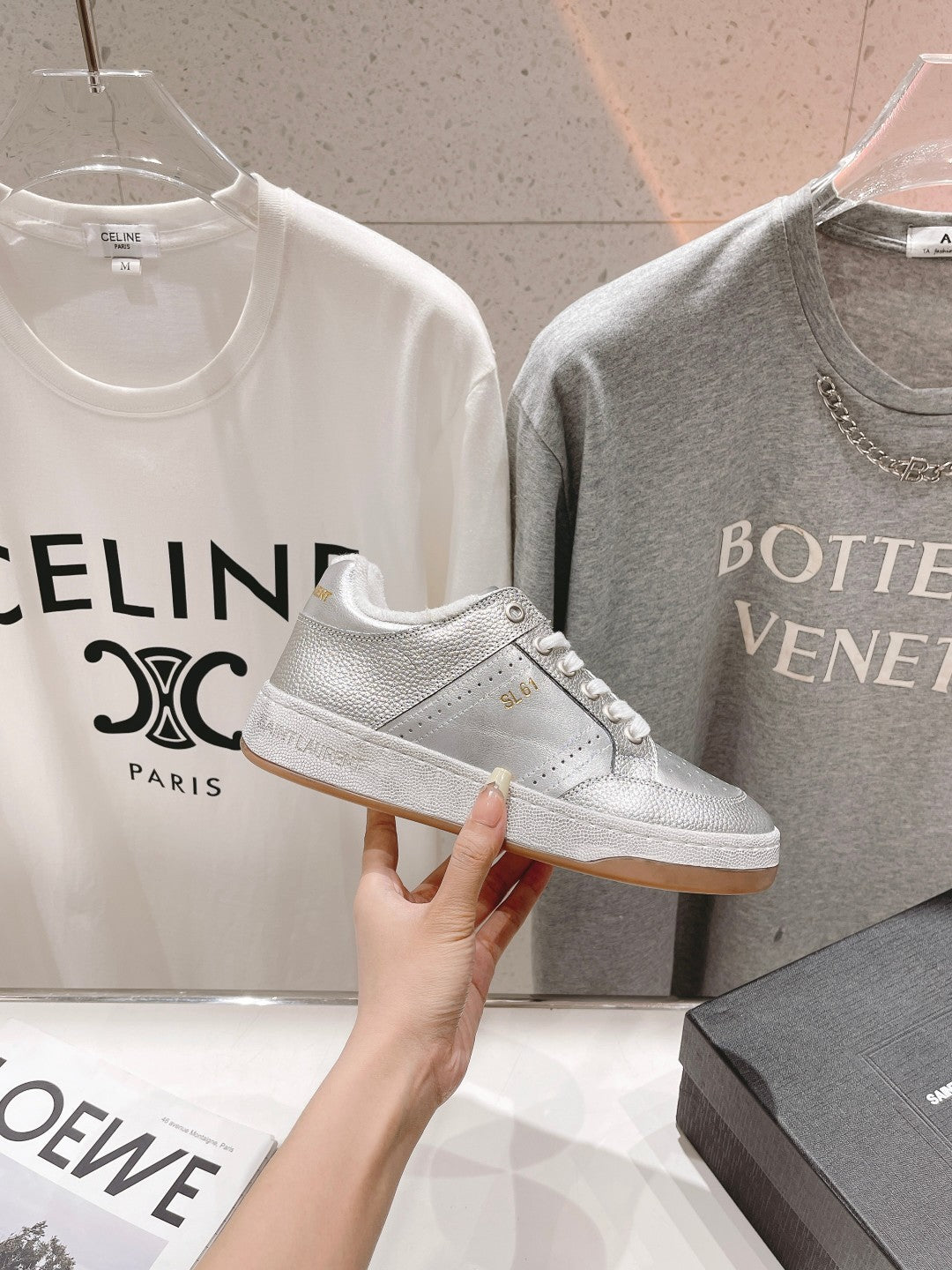 SL SL/61 SNEAKERS SILVER PERFORATED CALFSKIN - 35
