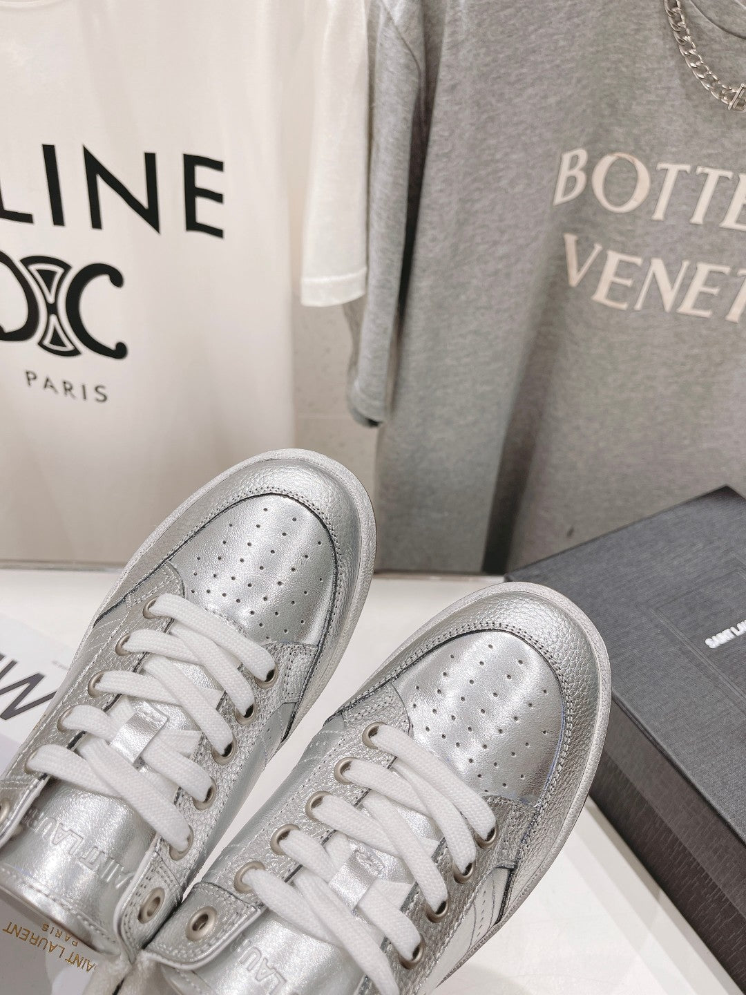 SL SL/61 SNEAKERS SILVER PERFORATED CALFSKIN - 35