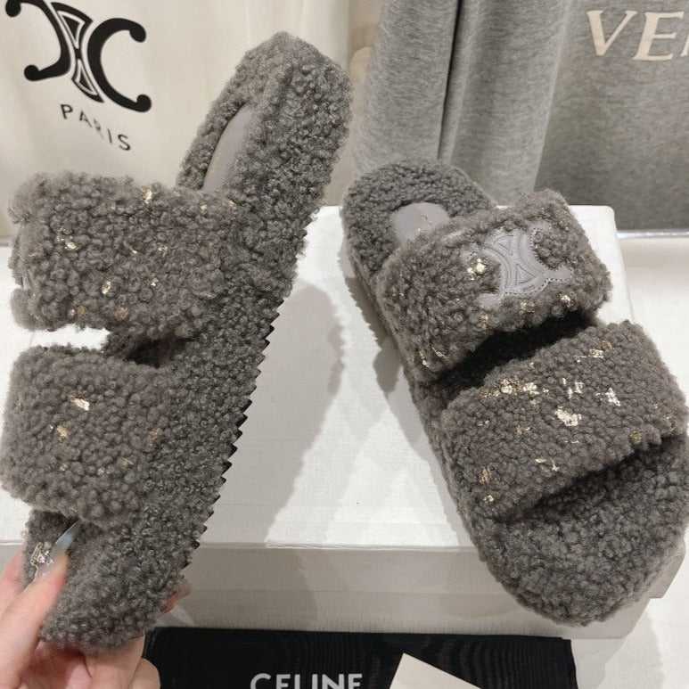 DAD SANDALS FOSSIL GRAY PURE SHEEP WOOL - 35