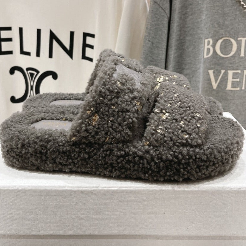 DAD SANDALS FOSSIL GRAY PURE SHEEP WOOL - 35