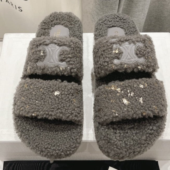 DAD SANDALS FOSSIL GRAY PURE SHEEP WOOL - 35