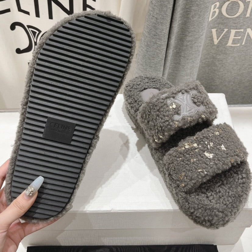 DAD SANDALS FOSSIL GRAY PURE SHEEP WOOL - 35