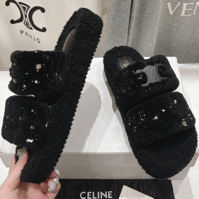 DAD SANDALS BLACK PURE SHEEP WOOL - 35