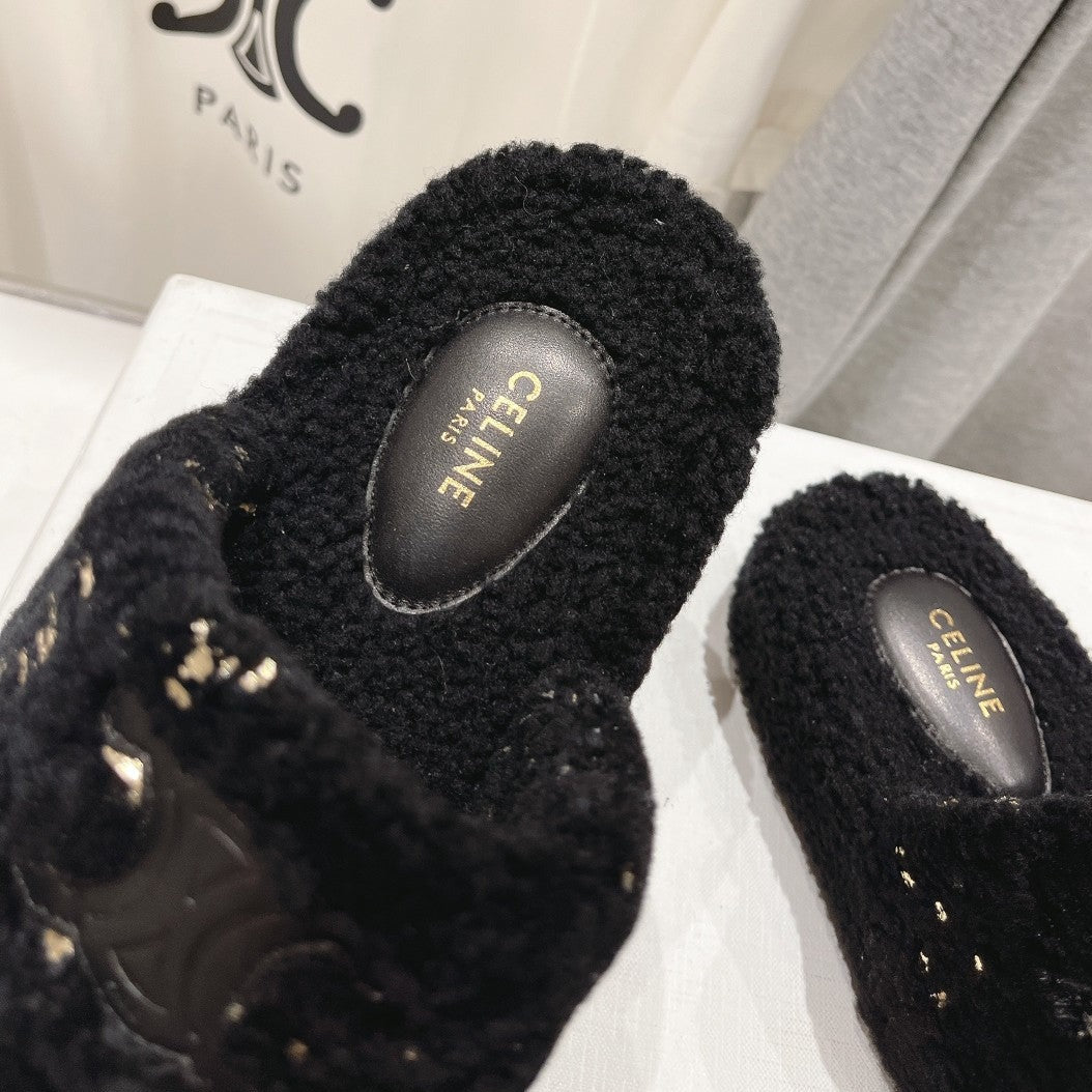 DAD SANDALS BLACK PURE SHEEP WOOL - 35