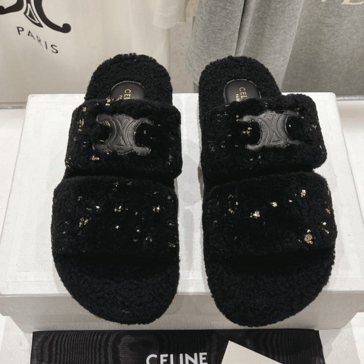 DAD SANDALS BLACK PURE SHEEP WOOL - 35