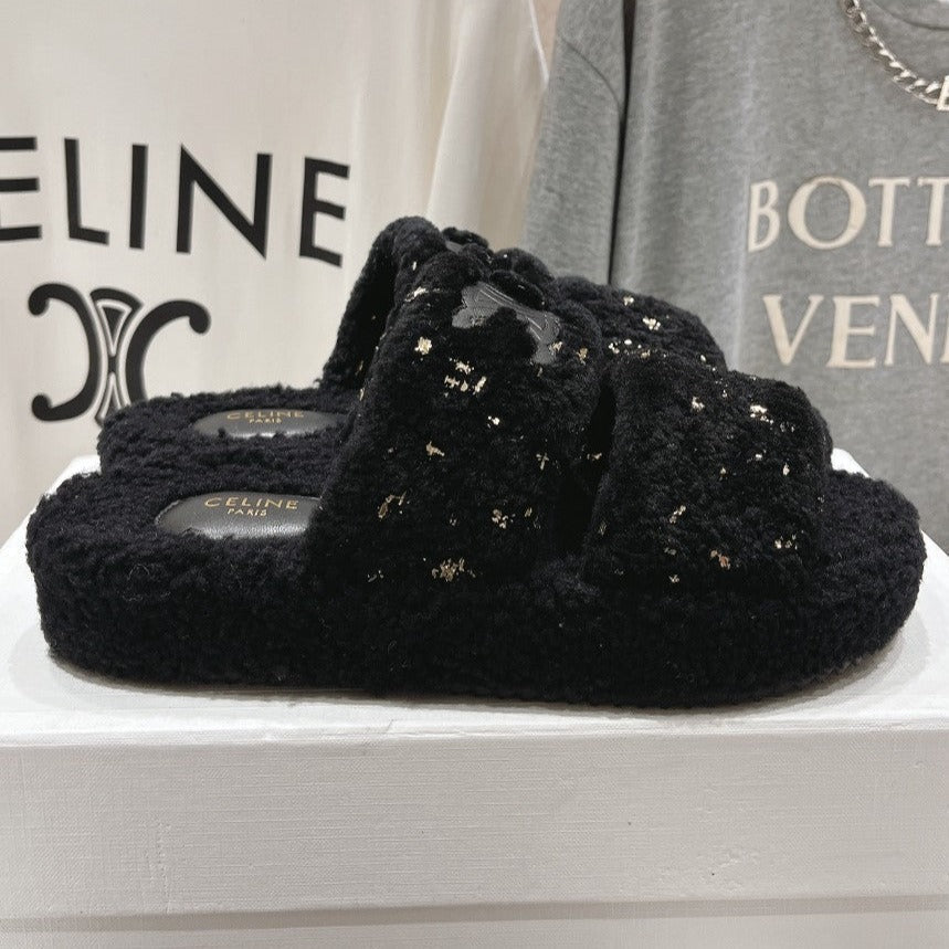 DAD SANDALS BLACK PURE SHEEP WOOL - 35