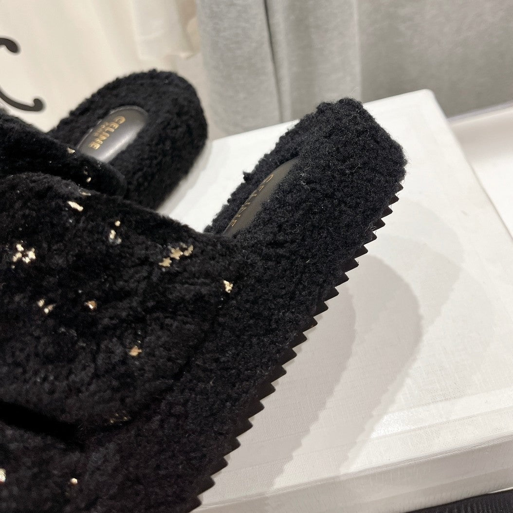 DAD SANDALS BLACK PURE SHEEP WOOL - 35