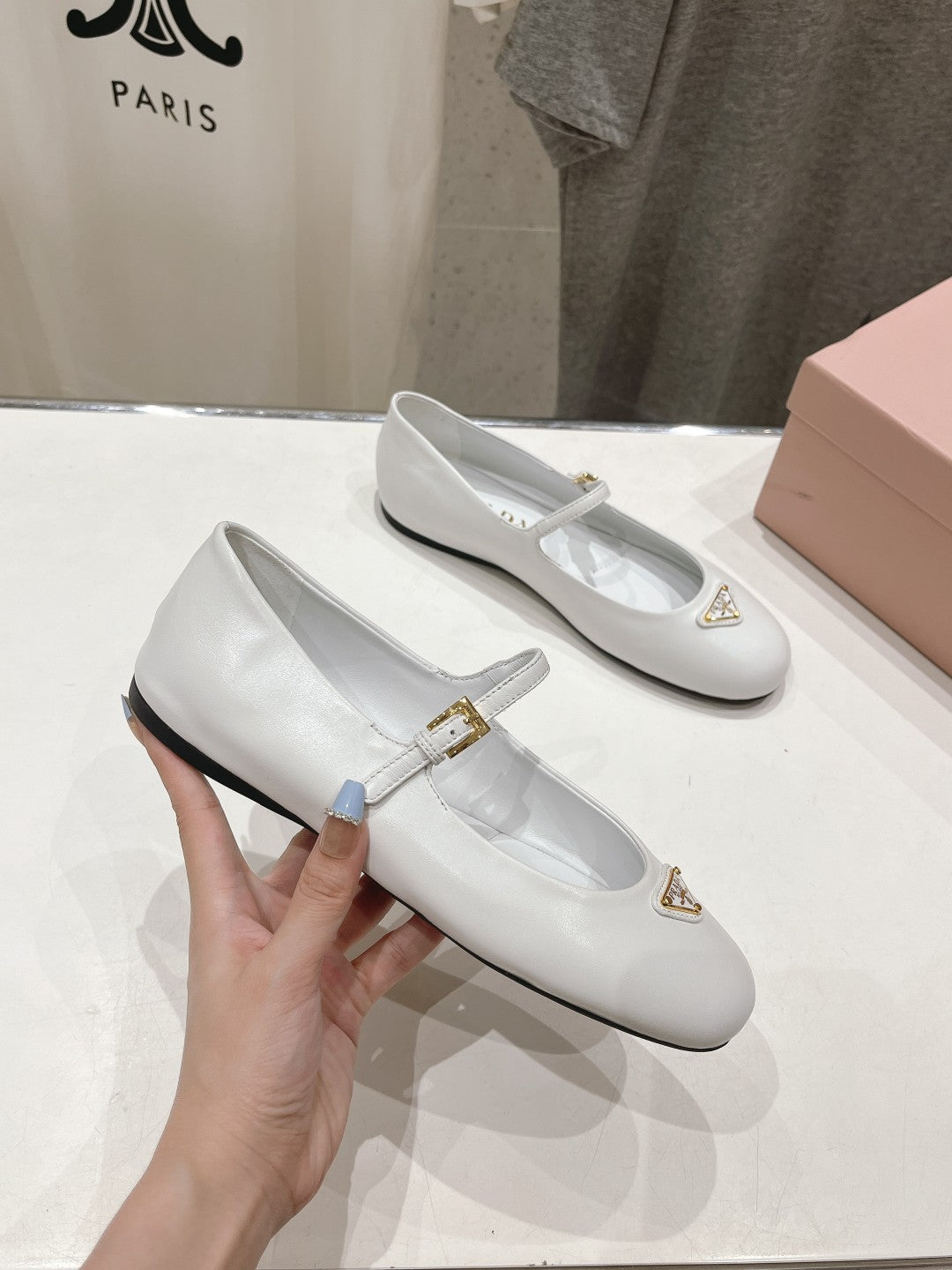 PRA NAPPA LEATHER BALLERINAS WHITE - 34