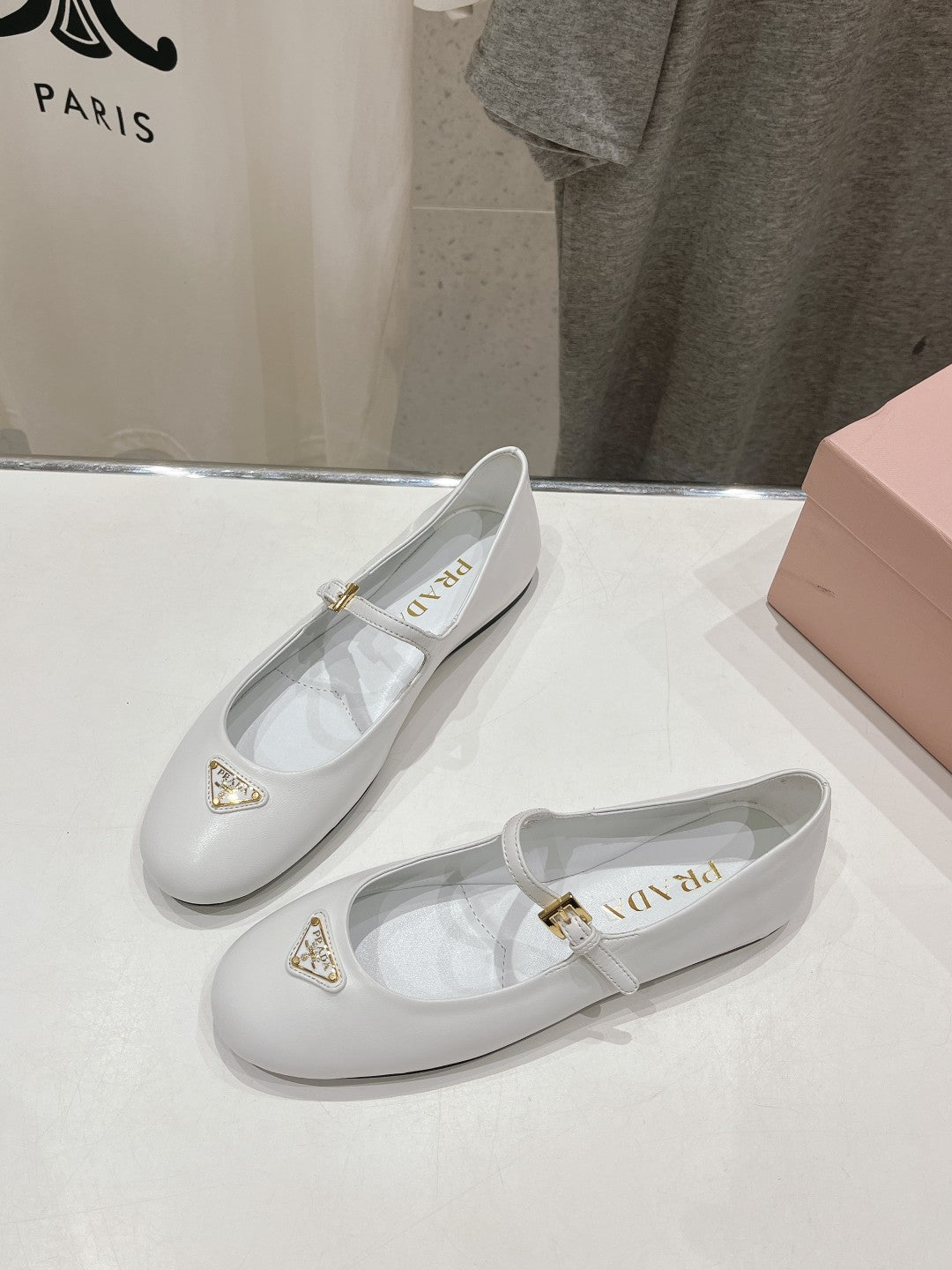 PRA NAPPA LEATHER BALLERINAS WHITE - 34